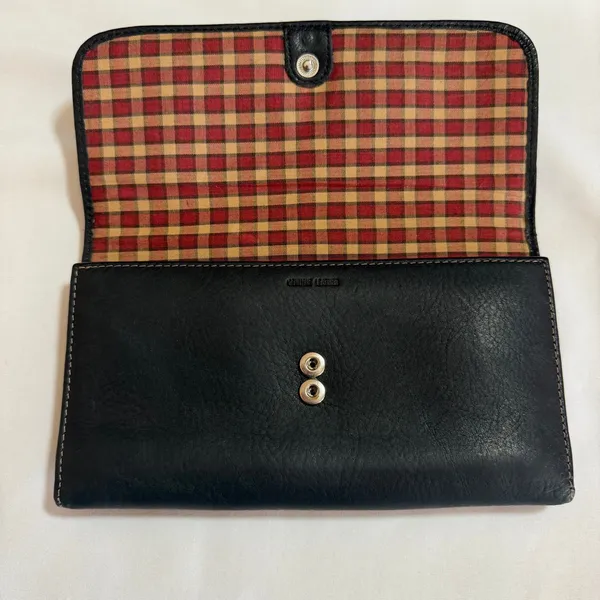 Dockers Black Leather Tri-Fold Continental Wallet Plaid Lining Checkbook Holder - Image 7