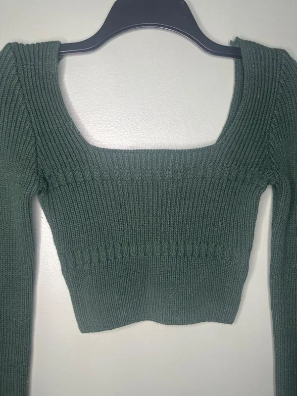 12th Tribe Women’s XS Cropped Ribbed Top Minimalist Y2K Long Sleeve festival - Image 2