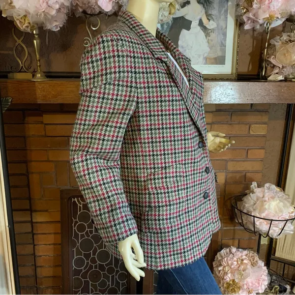 Vintage 1980'S Jack Set Cotton Blend Houndstooth Print Blazer (12) - Image 3