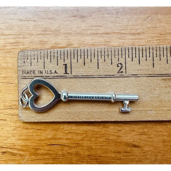 Tiffany & Co Elegant Large Sterling Silver Open Heart Key Pendant Only W/Box‎ - Image 8