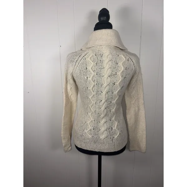 j crew black tag wool cable‎ knit turtleneck sweater beige loose knit med - Image 2