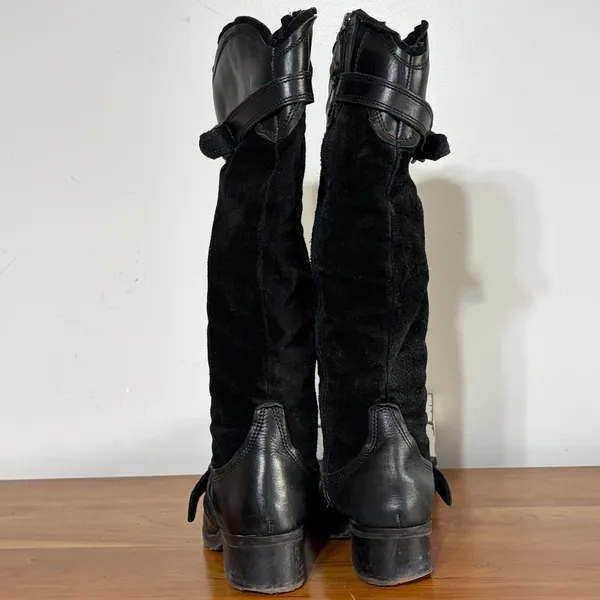 Fabianelli Black Leather Suede Tall Moto Boots Buckle Detail G186 Euro 37 - Image 8