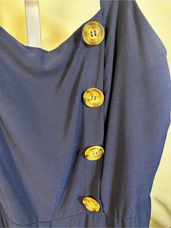 X256. Everly- Navy Wide-Leg Jumpsuit with Gold Buttons - Image 2