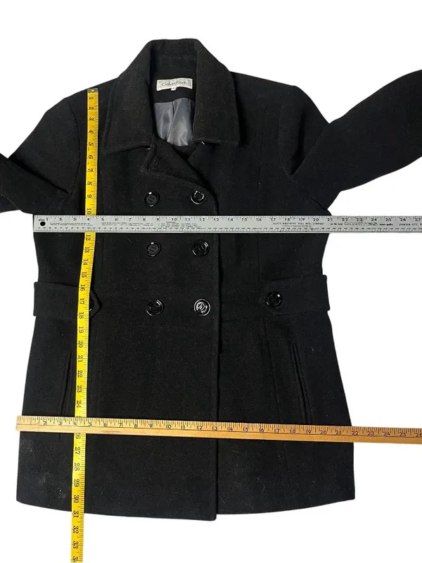 CALVIN KLEIN Charcoal Wool Blend Double Breasted Pea Coat Womens Size 14 - Image 7
