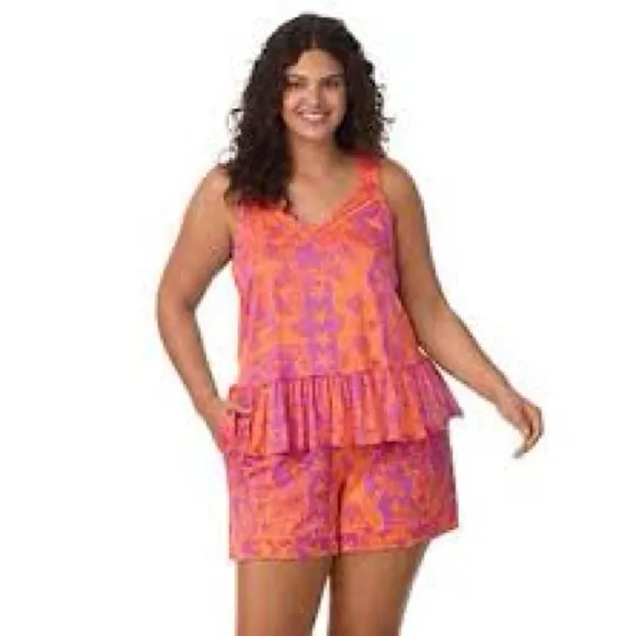 Cuddl Duds Cozy Tank Top Shorts Pajama NEW Set 2pc Medium Coral Shell - Image 2