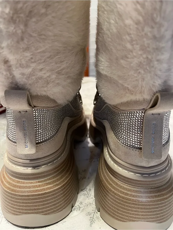 NEW Michael Kors Shiloh Mixed-Media Platform Boots – Bone – Size 8M - Image 4