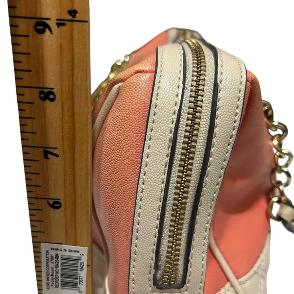 Anne Klein Satchel‎ Bag Womens Coral Cream Quilted Chain Shoulder Purse Padlock - Image 10