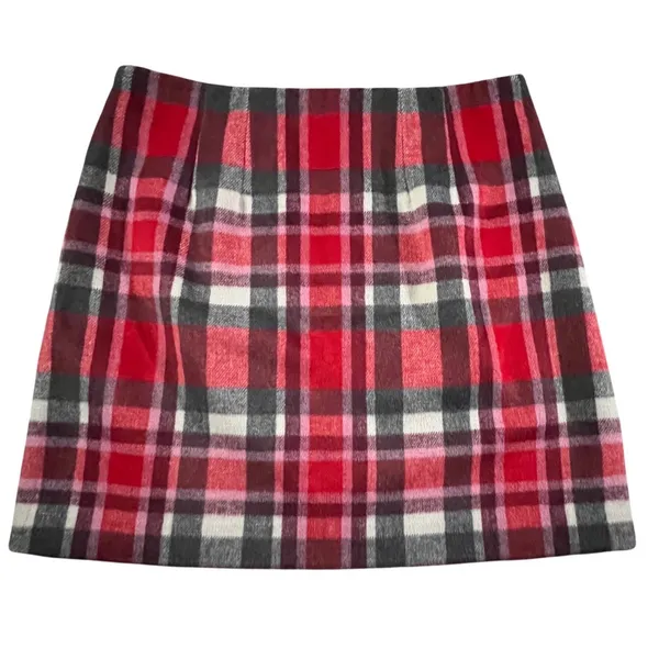 Anne Taylor LOFT Plaid Mini‎ Skirt Women 8 Red Plaid A-Line Lined Side Zip NWOT - Image 2