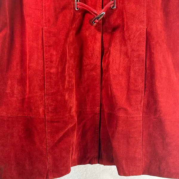 Bradley Bayou Red Suede Leather Toggle Hooded Coat Jacket Large L Silver Toggles - Image 14