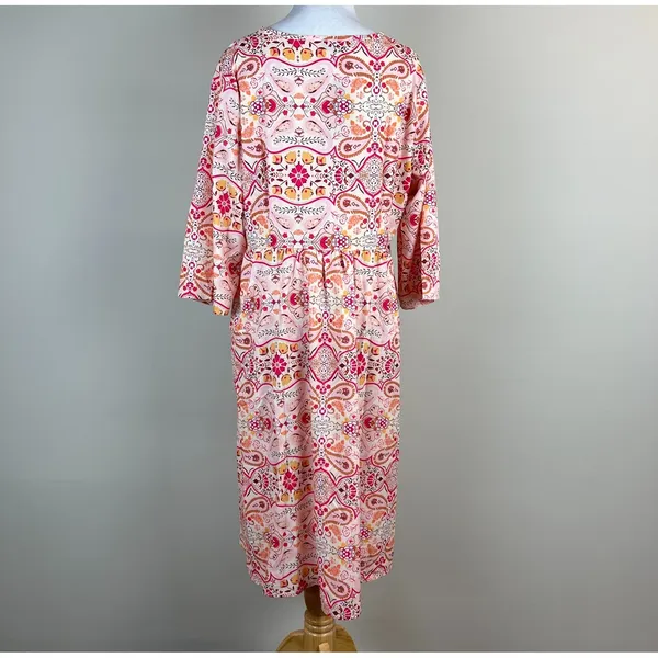 Sheilay Midi Dress Womens Large Pink Floral Tassel 3/4 Sleeve V-Neck‎ Summer NEW - Image 8