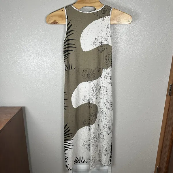 Parsley & Sage Cotton Stretch Midi Dress Womens Small Sleeveless Green‎ Palm Art - Image 3