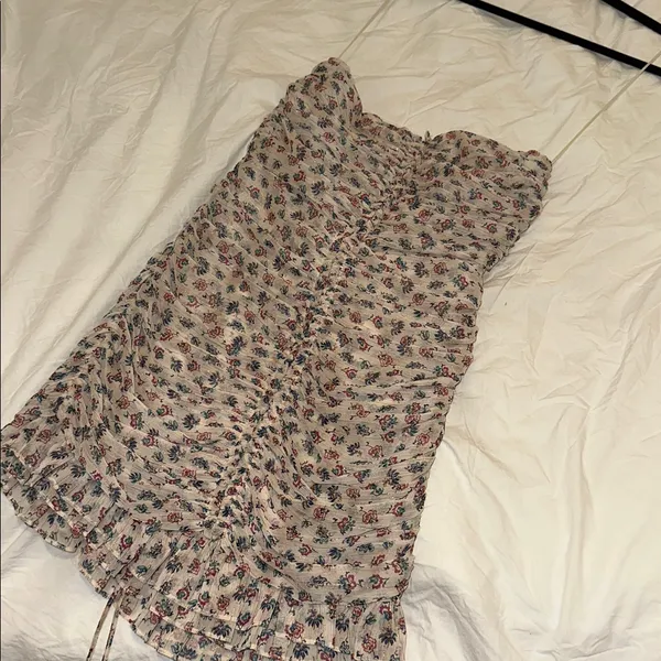 Zara Printed Cream Metallic Ruched Halter Mini Dress XS - Image 3
