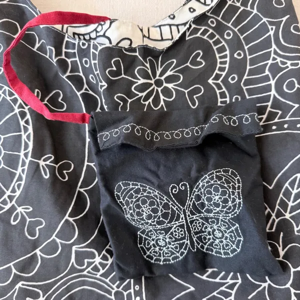 Unbranded Reversible Hobo Bag Women OS Black White Mandala Floral Tote Pouch - Image 8