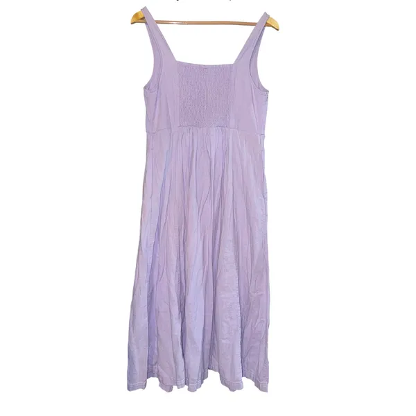 Old Navy Linen Blend Lavender Purple Midi Dress Womens Medium Smocked Sweetheart - Image 5