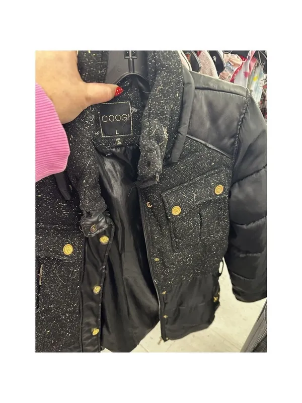 COOGI Women's Black Tweed Puffer Jacket Gold Buttons Large - Image 9