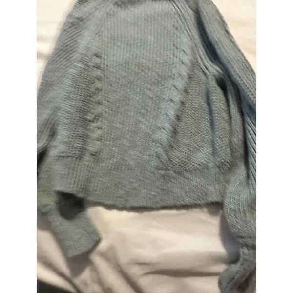 American‎ Eagle Sweater Cable Knit Grey Mock Neck Balloon Sleeve Womens S Boho - Image 5