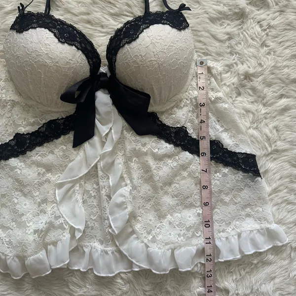 Linea Donatella Babydoll Chemise Lingerie Sleepwear Top Sheer Lace White Sz L - Image 8