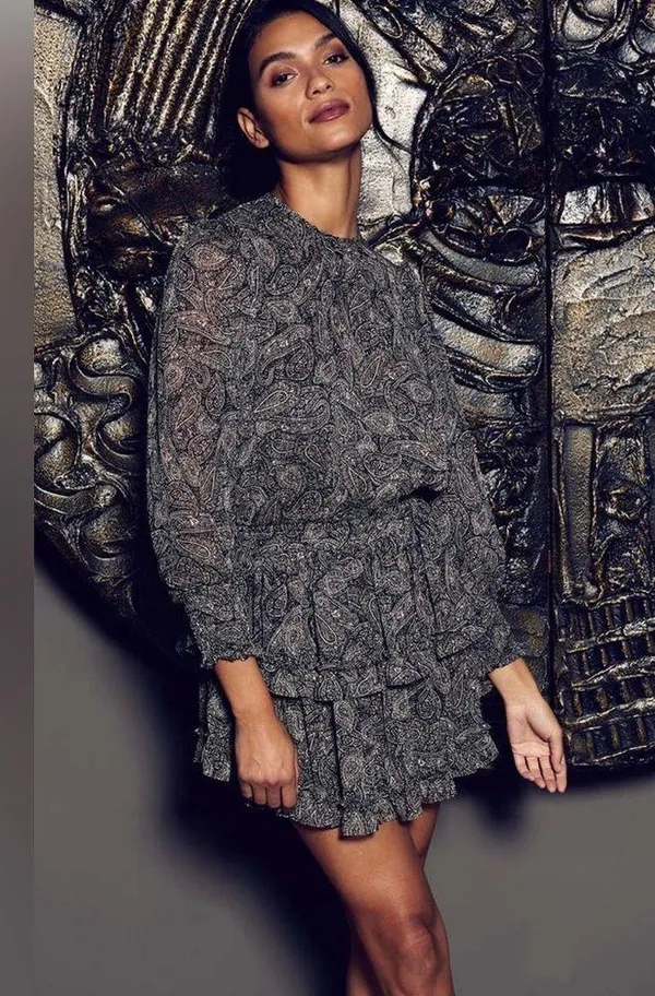 Misa Los Angeles Camilla Paisley shimmer mini dress with ruffled skirt - Image 4