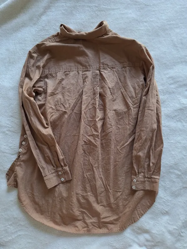Anthropologie Charlie Side Button Tunic Shirt Brown Tan Sz S Cotton - Image 9