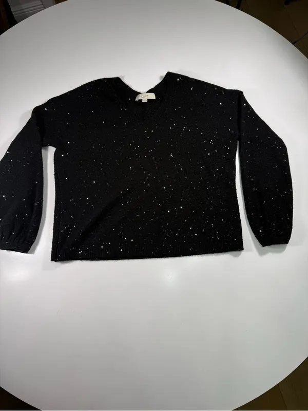 LOFT Black V-Neck Sparkle Knit Sweater - Image 2