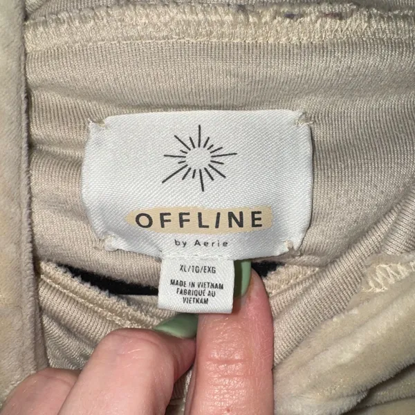 72‎ | OFFLINE by Aerie Velour Cropped Hoodie Oatmeal Womens XL Y2K Cozy - Image 3