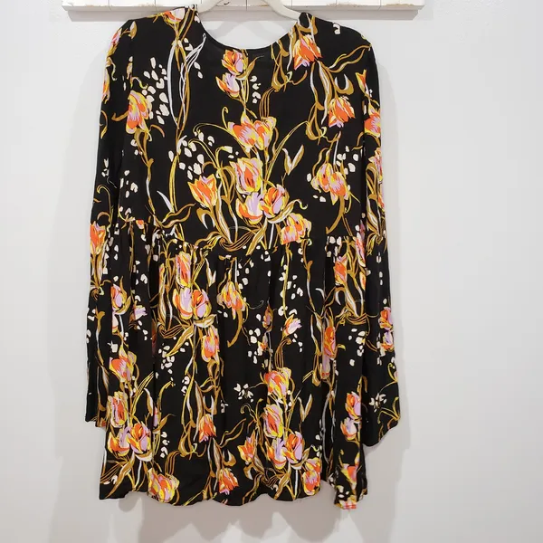 Free People Bella Printed Tunic Floral Boho Babydoll Top Womens Size Large - Image 2
