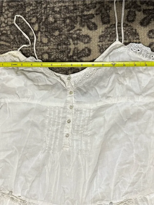 Zara Women’s Size M White Cotton Lace Trim Lined Spaghetti Strap Mini Slip Dress - Image 7