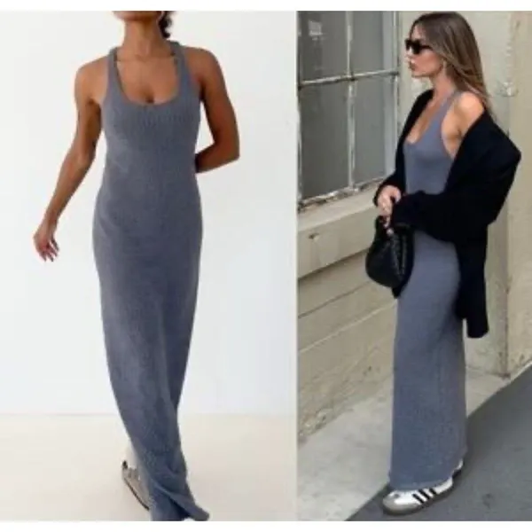 Anthropologie NWT Rumored Women Medium Smoke Heather Lakeville Knit Maxi Dress - Image 2