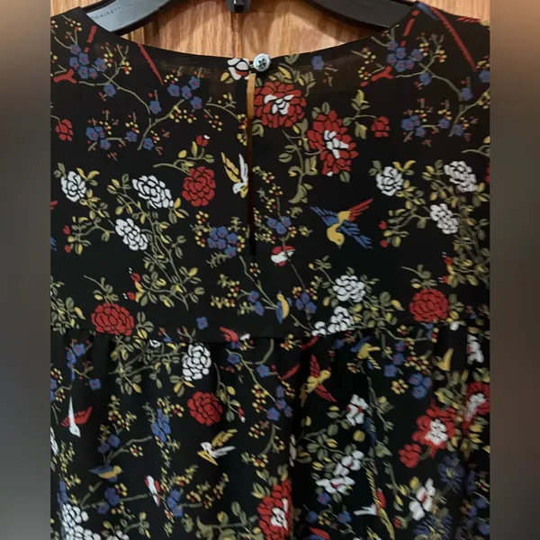 Madewell Sheer-Sleeve Ruffle Peplum Top Blouse in Black Finch Floral‎ Size Large - Image 13