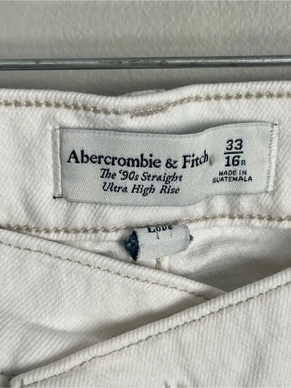ABERCROMBIE & FITCH White The 90s Straight Ultra High Rise Denim Jeans Sz 16 - Image 5