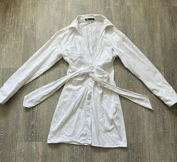ZARA Front Toe White Button Up Dress - Image 8