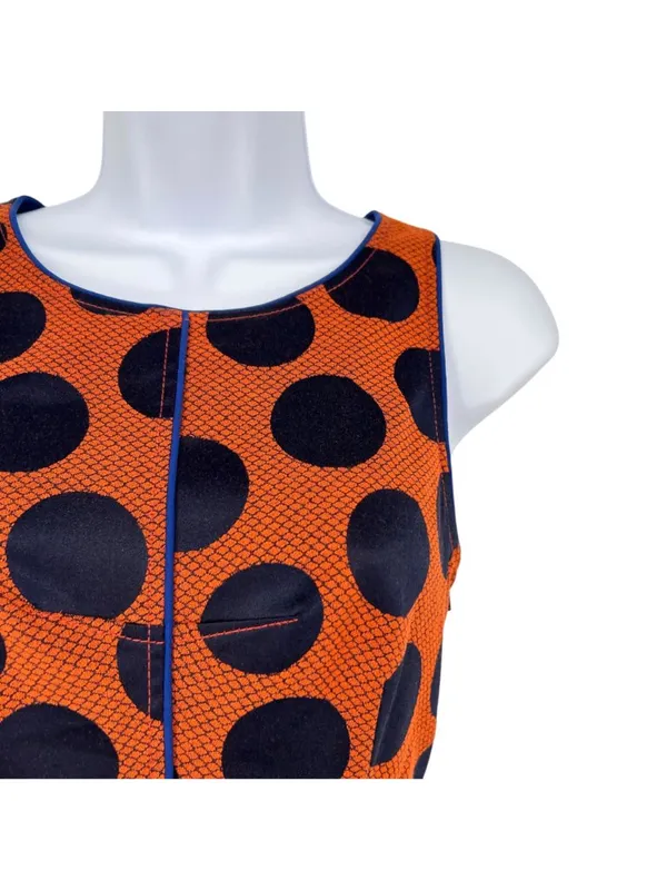 Maeve Rokin Polka Dot Preppy Retro Crossback Dress Orange Blue Size 0 - Image 3