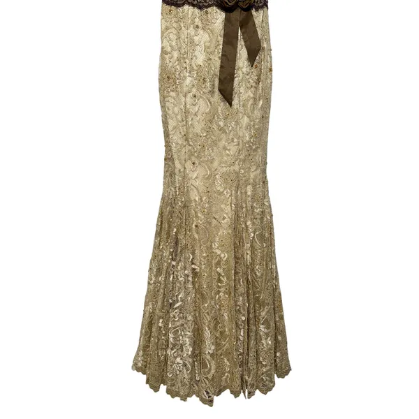 NWT Mandalay Cream Floral Lace Beaded Sequin Mermaid Evening Gown Dress Size 8 - Image 5