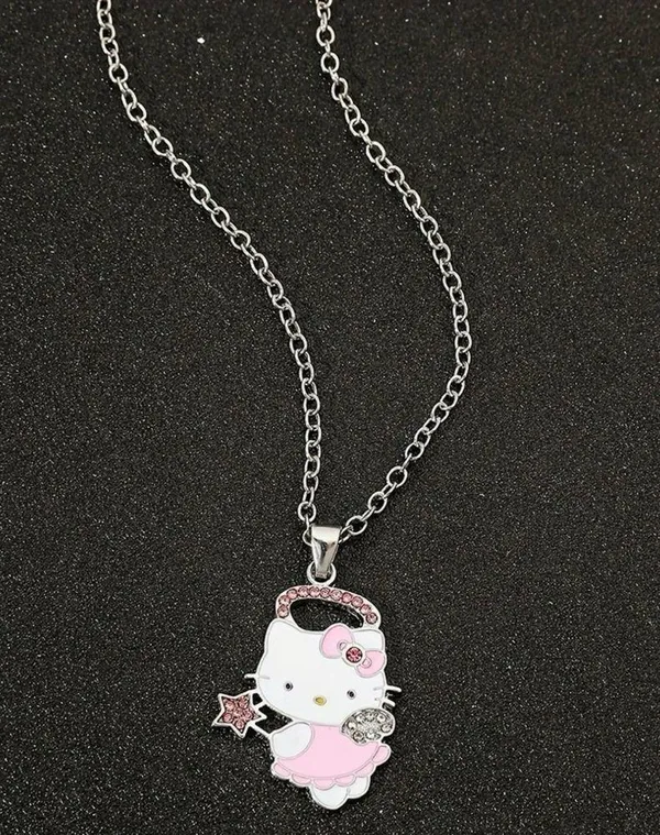 Hello Kitty Officially Licensed Charm Rhinestone Necklace Silver Chain - Image 2