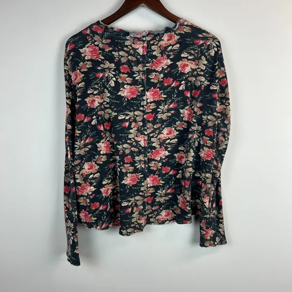 Anthropologie Pilcro Thermal Top Womens XL Split-Neck‎ Floral Waffle Knit Boho - Image 8