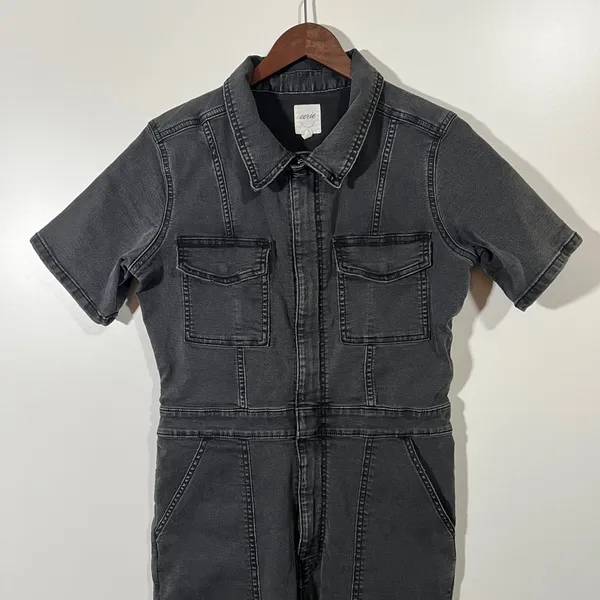 Aerie Denim Jumpsuit in Charcoal Gray Utility Size Large - Image 4