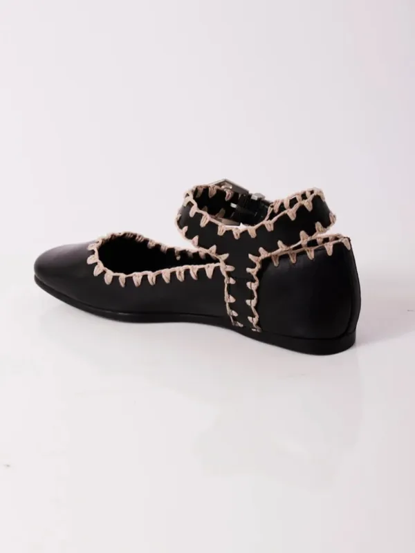 NWOB Free People Crochet Mystic Black Mary Jane Flats White Stitching Size 8.5 - Image 5