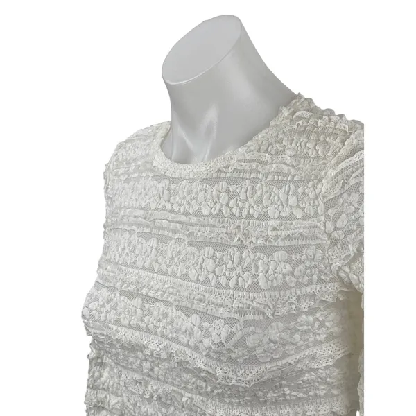 Edikted Women's White Floral Lace Long Sleeve Crew Neck Cropped Blouse Top Sz S - Image 2