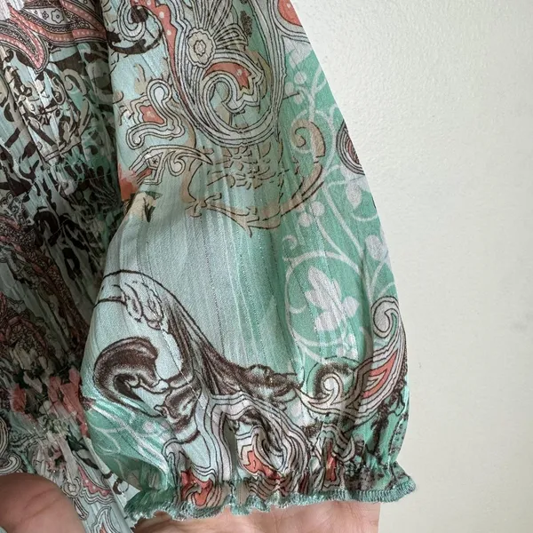 Figueroa & Flower Dress Womens Large Green Paisley Boho Maxi Peasant Button - Image 6