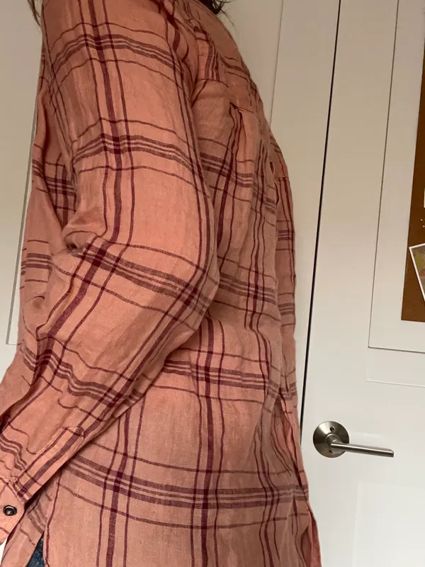 Free People 100% linen peach flannel-patterned shirt - Image 3