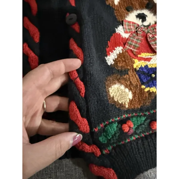 Marisa Christina Vintage Chunky Knit V-Neck Christmas Teddy Cardigan Sz M - Image 8