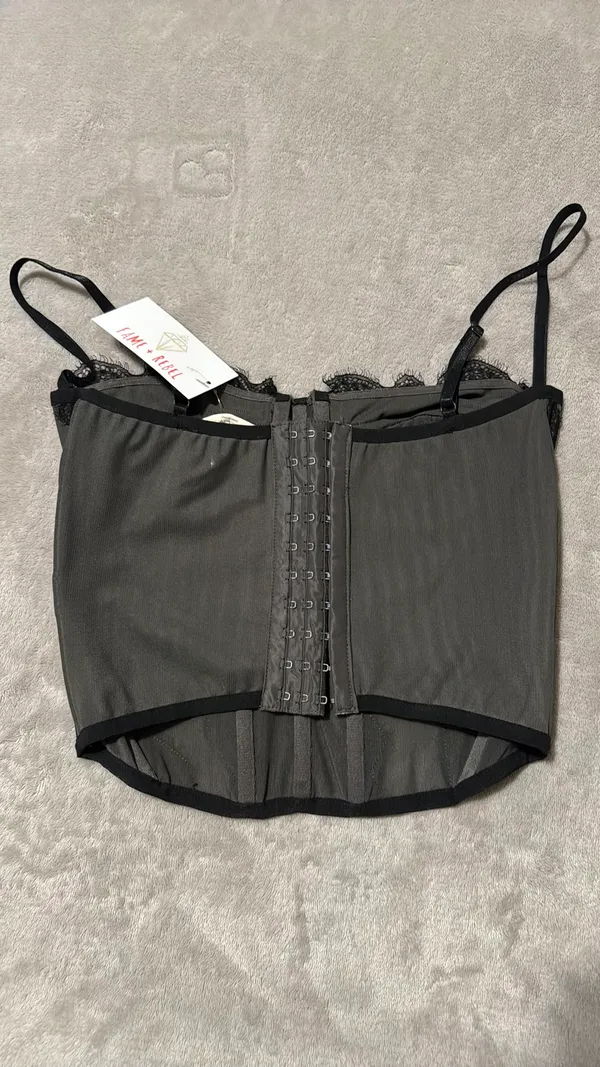 Boutique charcoal & lace corset - Image 3