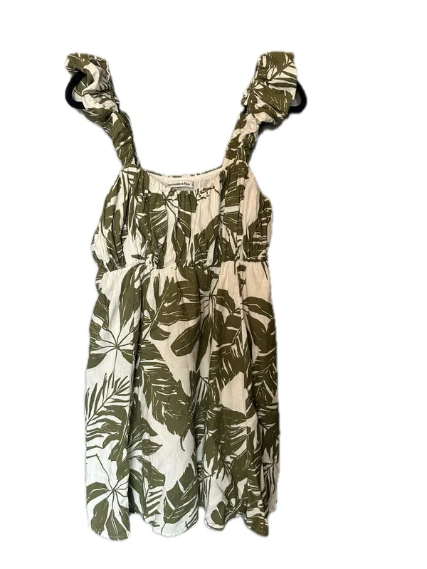 Abercrombie & Fitch Dress Womens XL Green Linen Tropical Leaf Palm Sundress - Image 2