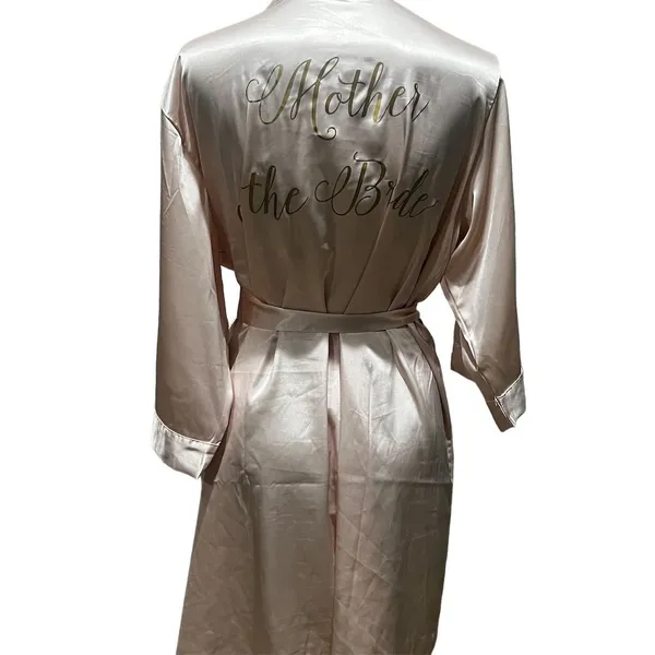 Luxury Silky Satin 'Mother of the Bride' Robe Pink L/XL 3/4 Sleeve Tie Closure - Image 5