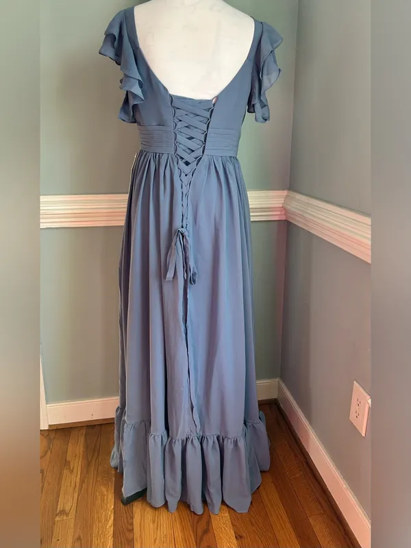 Ruffled Sleeve Maxi Dress in Dusty Blue size 10 - Image 3
