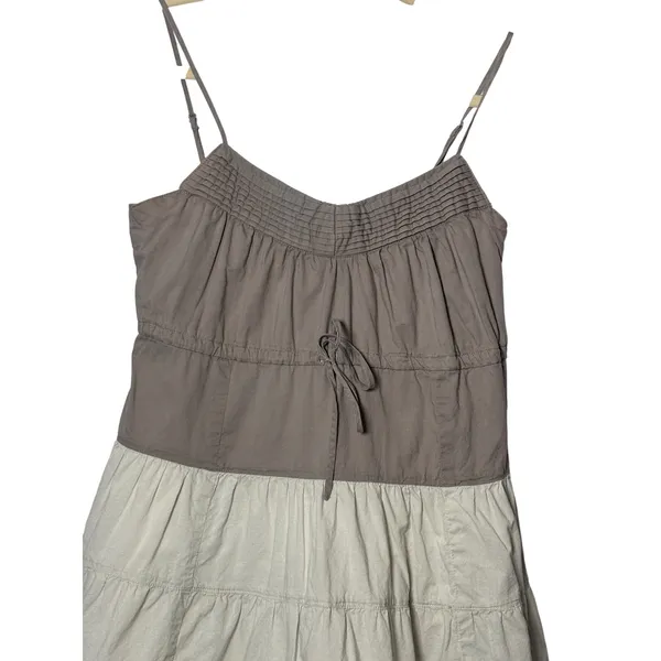 To The Max‎ Dress XS Gray Grey Tan White Tiered Cotton Boho Sundress Cottagecore - Image 2