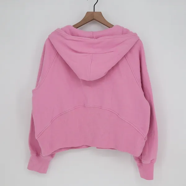 Pink Quarter Zip Hoodie Sweatshirt Thumbholes Kangaroo Pocket Large - Image 5