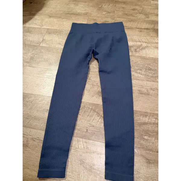 Unbranded Ribbed High Waisted Seamless‎ Leggings Slate Blue Size Large - Image 5