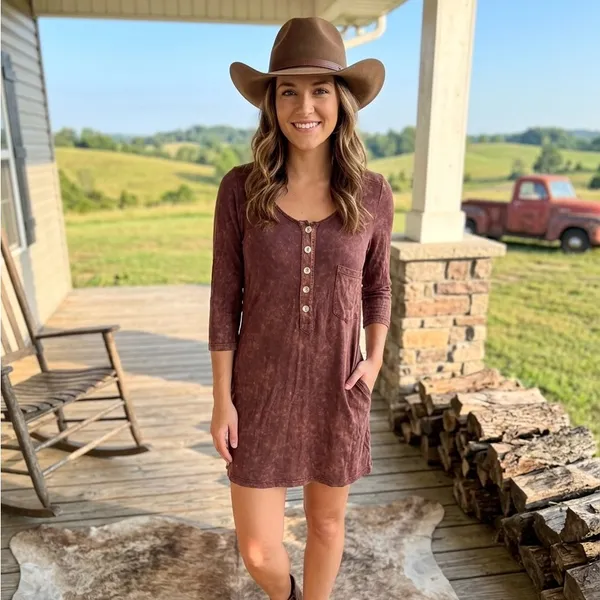 $48 NWOT Rustic POL Acid Wash Henley Tunic – Size Small - Image 4