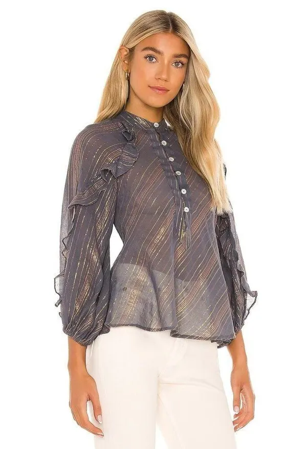 Jen's Pirate Booty blue striped button down shimmer Troubadour Top XS - Image 2